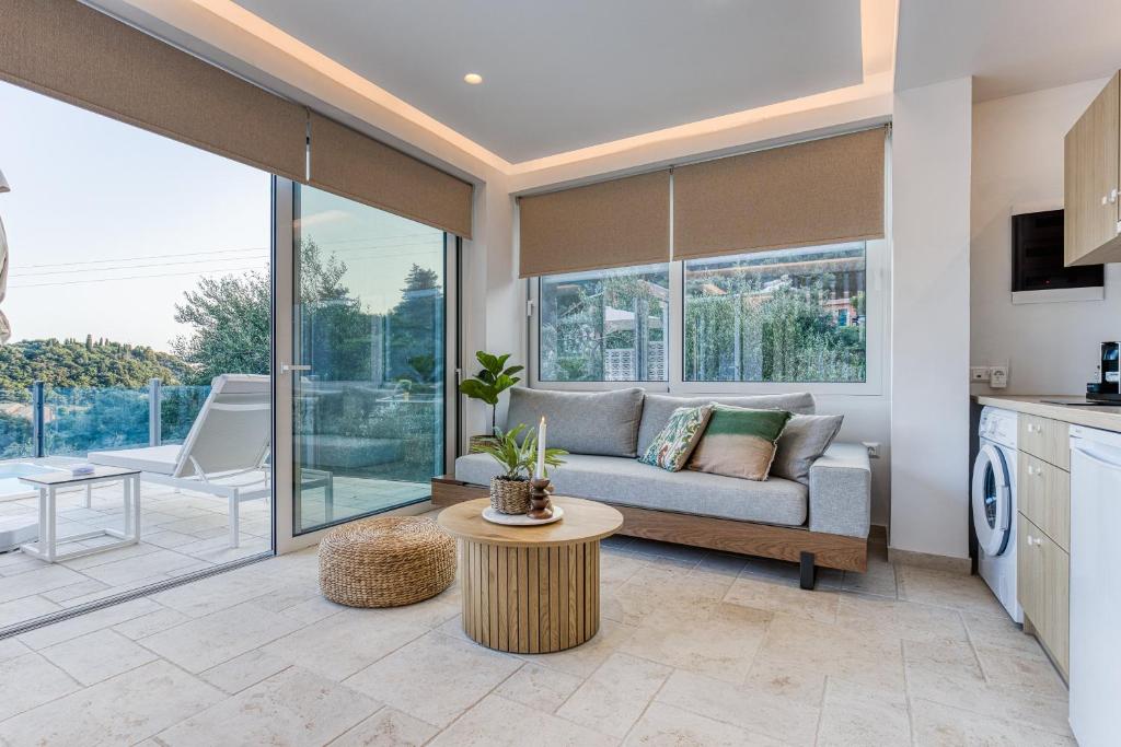 Living area of the Villa with Private Pool opening to the terrace