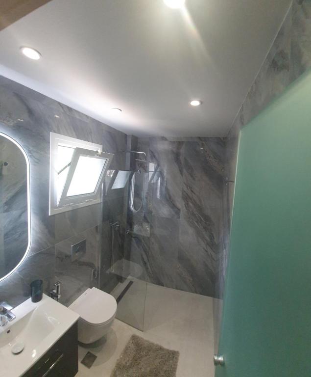 Modern bathroom with shower.